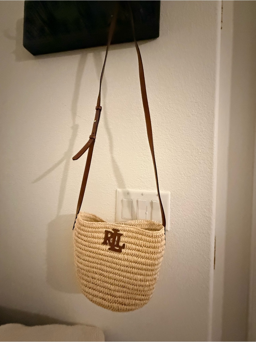 Lauren Ralph Lauren Cream Straw Crossbody with Brown Leather Logo - Picture 8 of 8
